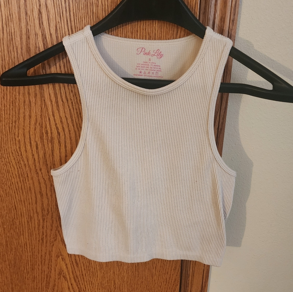 Pink Lily Cream Ribbed Tank Top